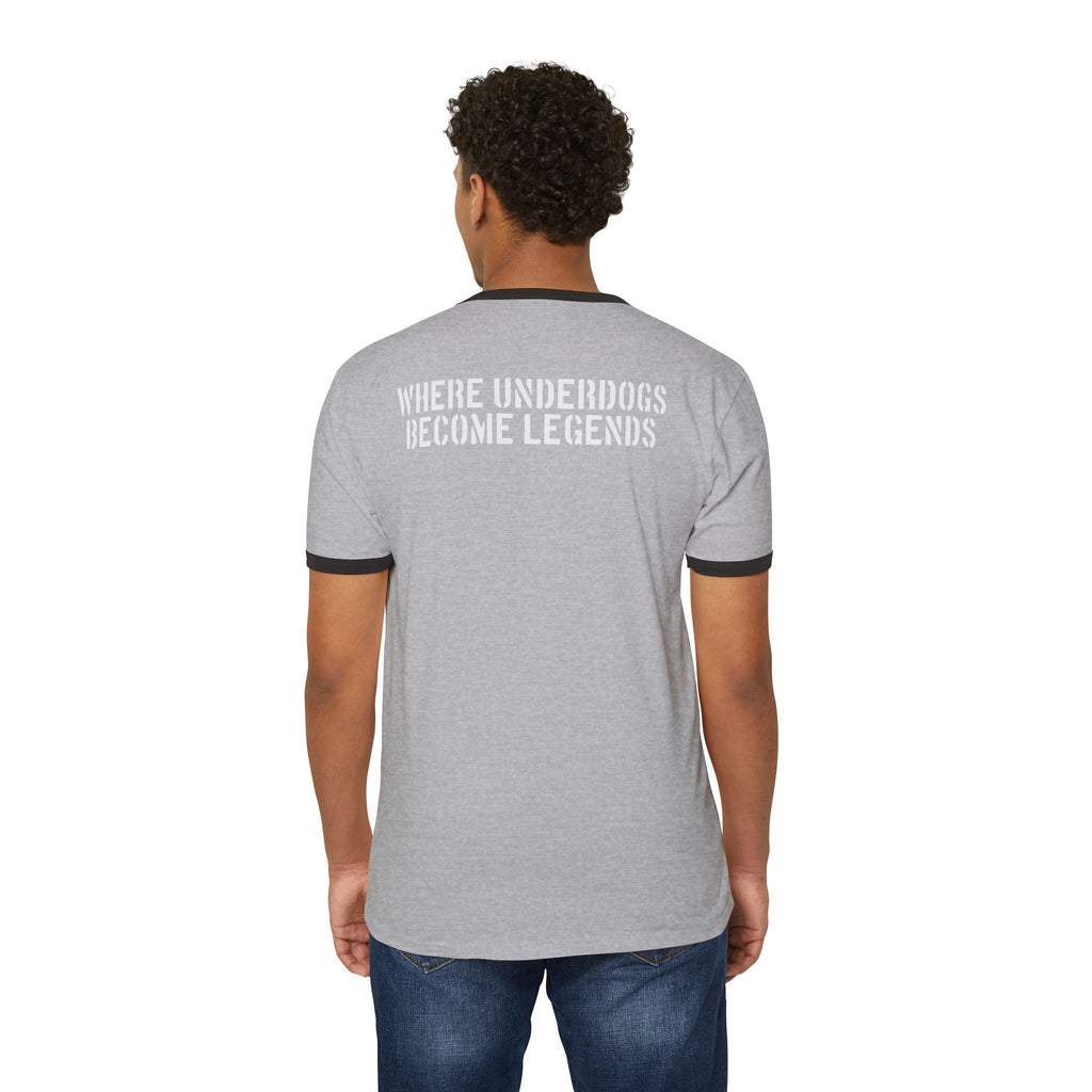 Ringer T-Shirt — "Ruff Part of Town" Dog Lover Tee ("Where Underdogs Become Legends")