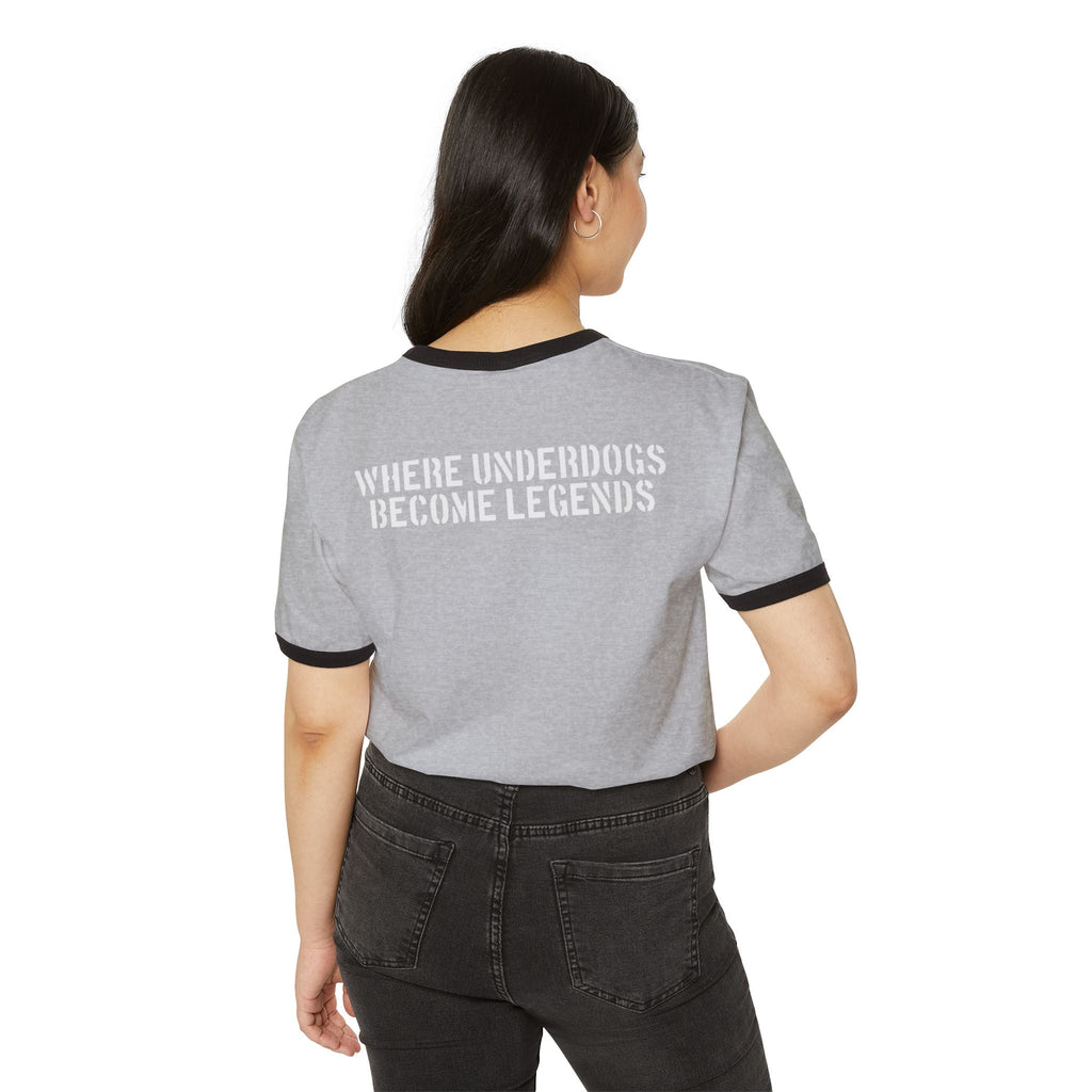Ringer T-Shirt — "Ruff Part of Town" Dog Lover Tee ("Where Underdogs Become Legends")