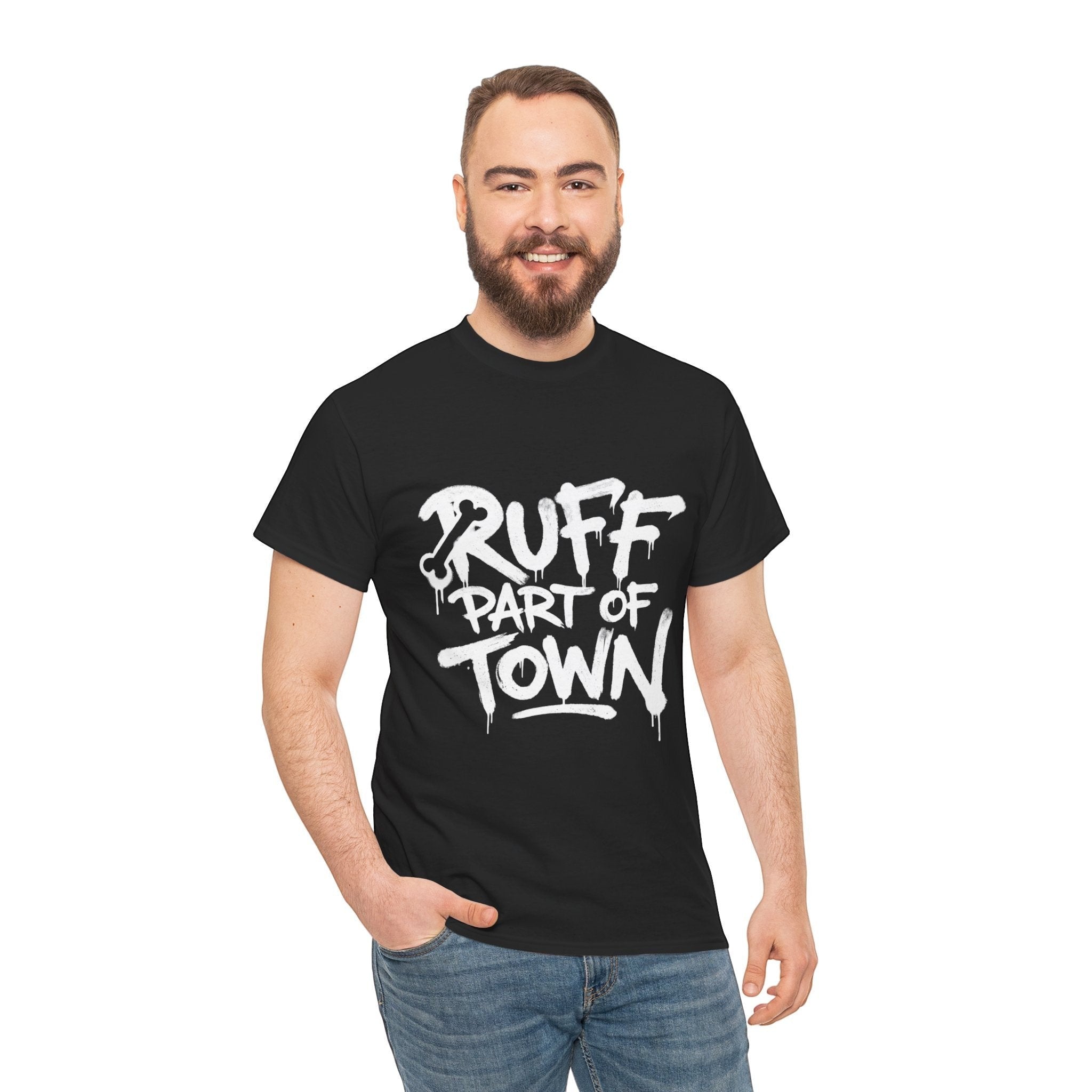 Ruff Part of Town black 100% cotton t-shirt with white graffiti-style print on chest.