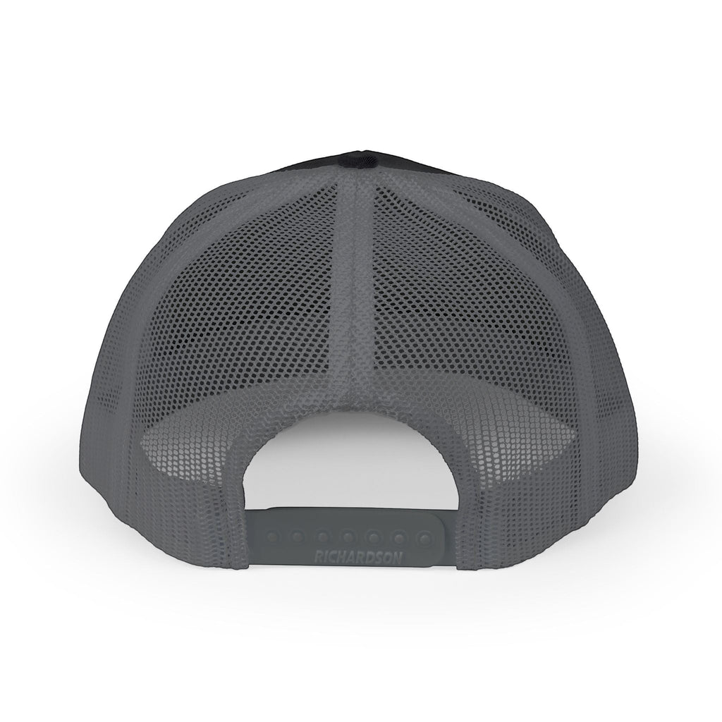 Ruff Part of Town black and grey trucker cap with mesh back and adjustable snap closure.