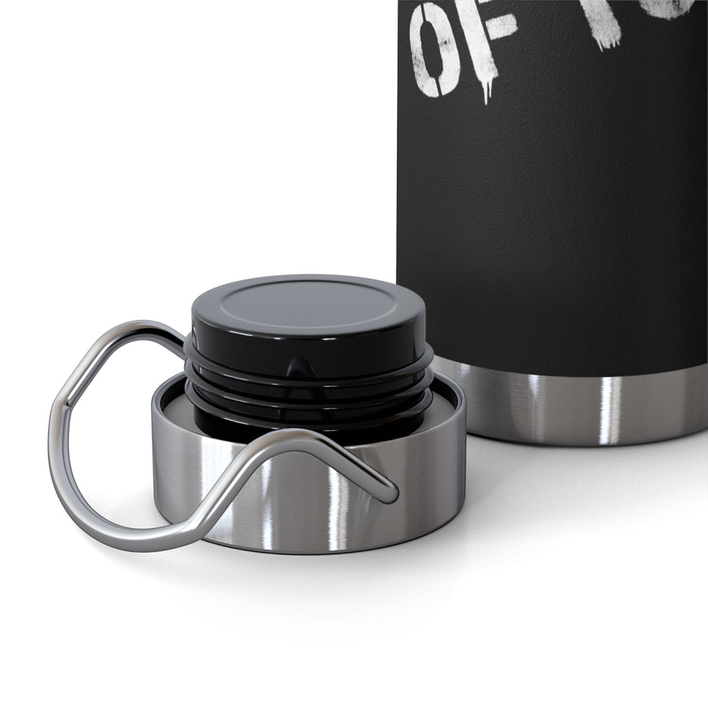 Ruff Part of Town black 22oz insulated stainless steel water bottle with wide mouth and loop lid.