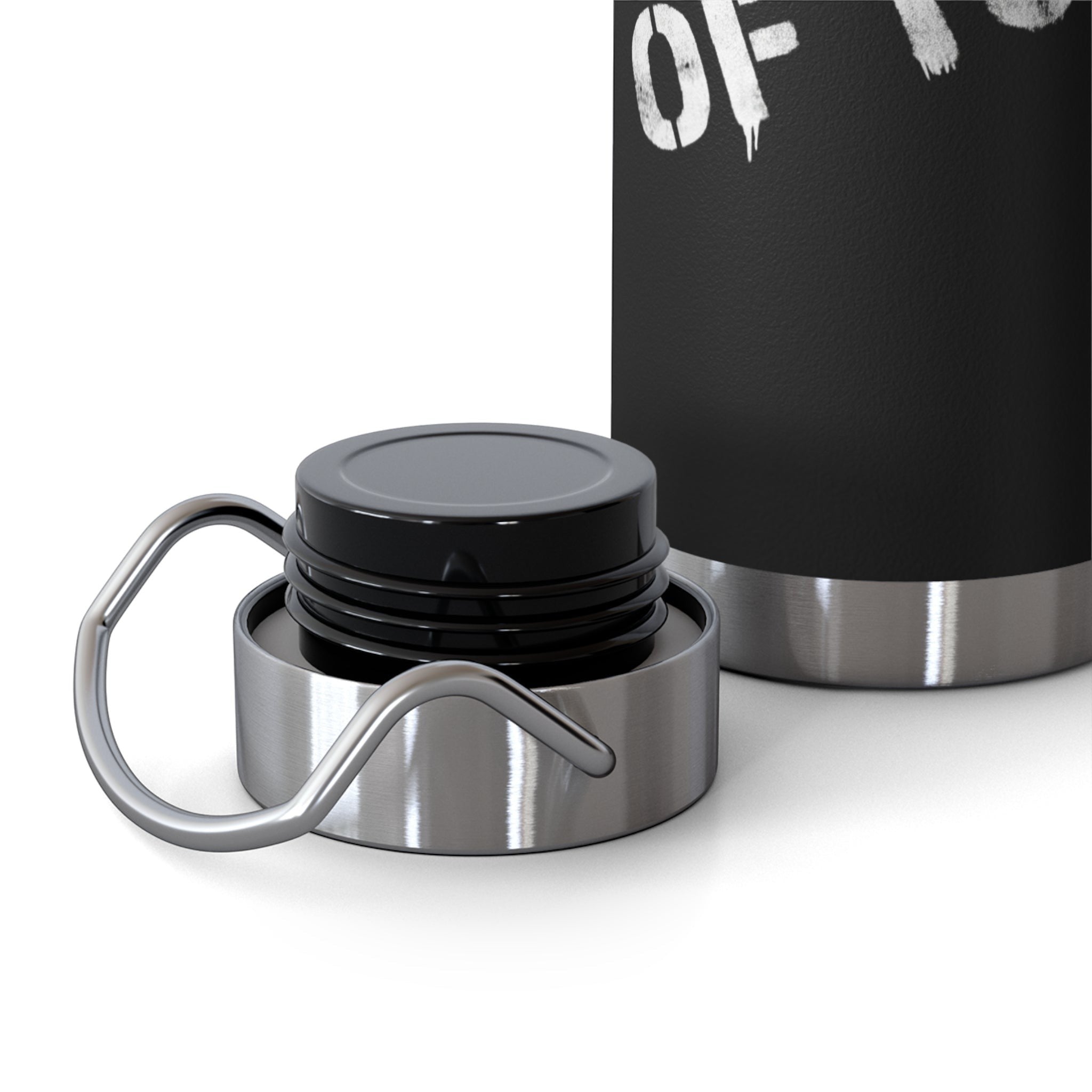 Ruff Part of Town black 22oz insulated stainless steel water bottle with wide mouth and loop lid.