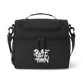 Ruff Part of Town black ripstop polyester insulated lunch cooler bag with dual compartments and graphic logo.