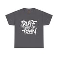 Ruff Part of Town dark grey 100% cotton t-shirt with white graffiti-style print on chest.