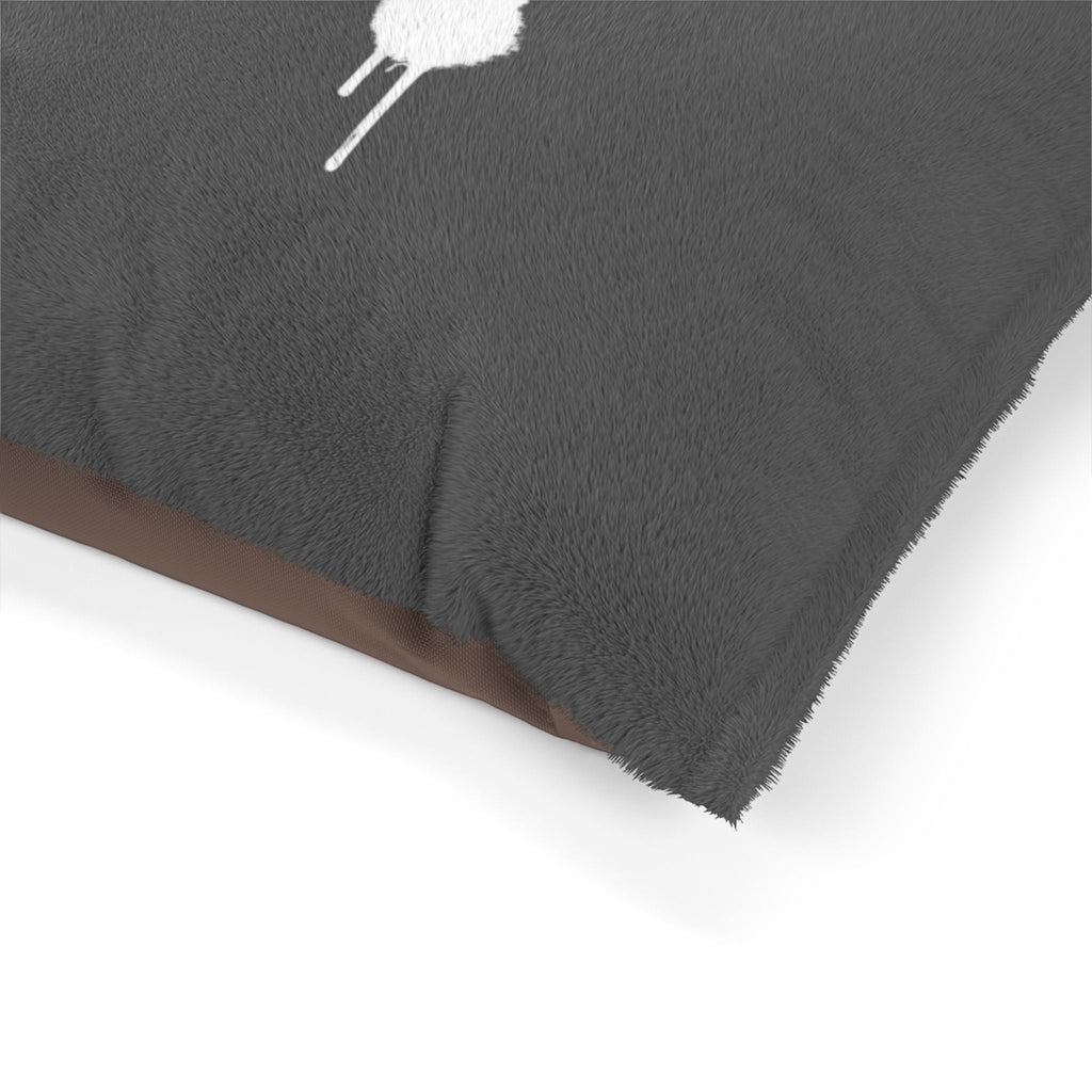 Ruff Part of Town cozy gray pet bed with soft coral fleece top and playful graffiti print. Removable cover.