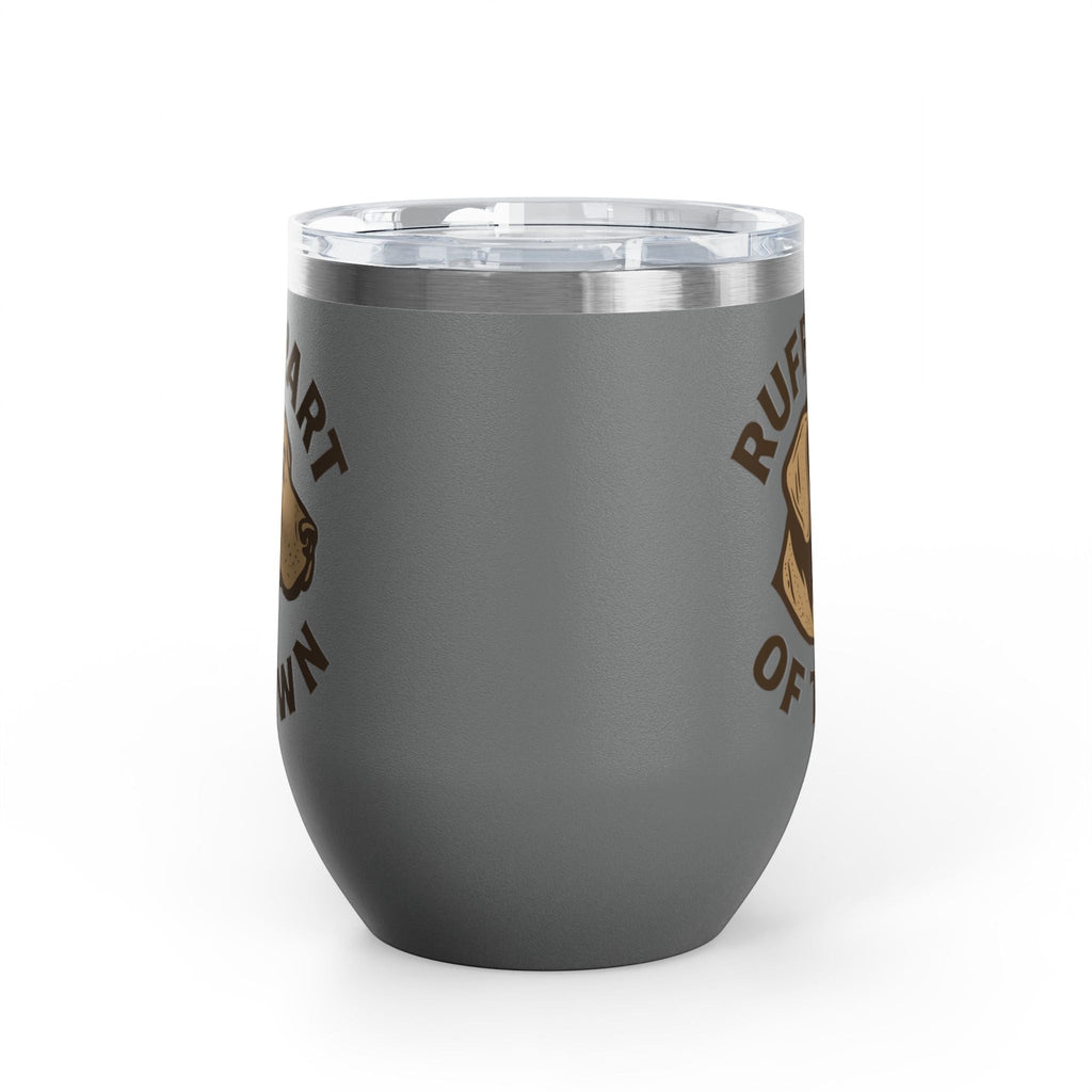 Ruff Part of Town grey 12oz stainless steel wine tumbler with dog portrait and slogan