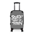 Ruff Part of Town grey hard-shell carry-on suitcase with graffiti print and black telescopic handle.