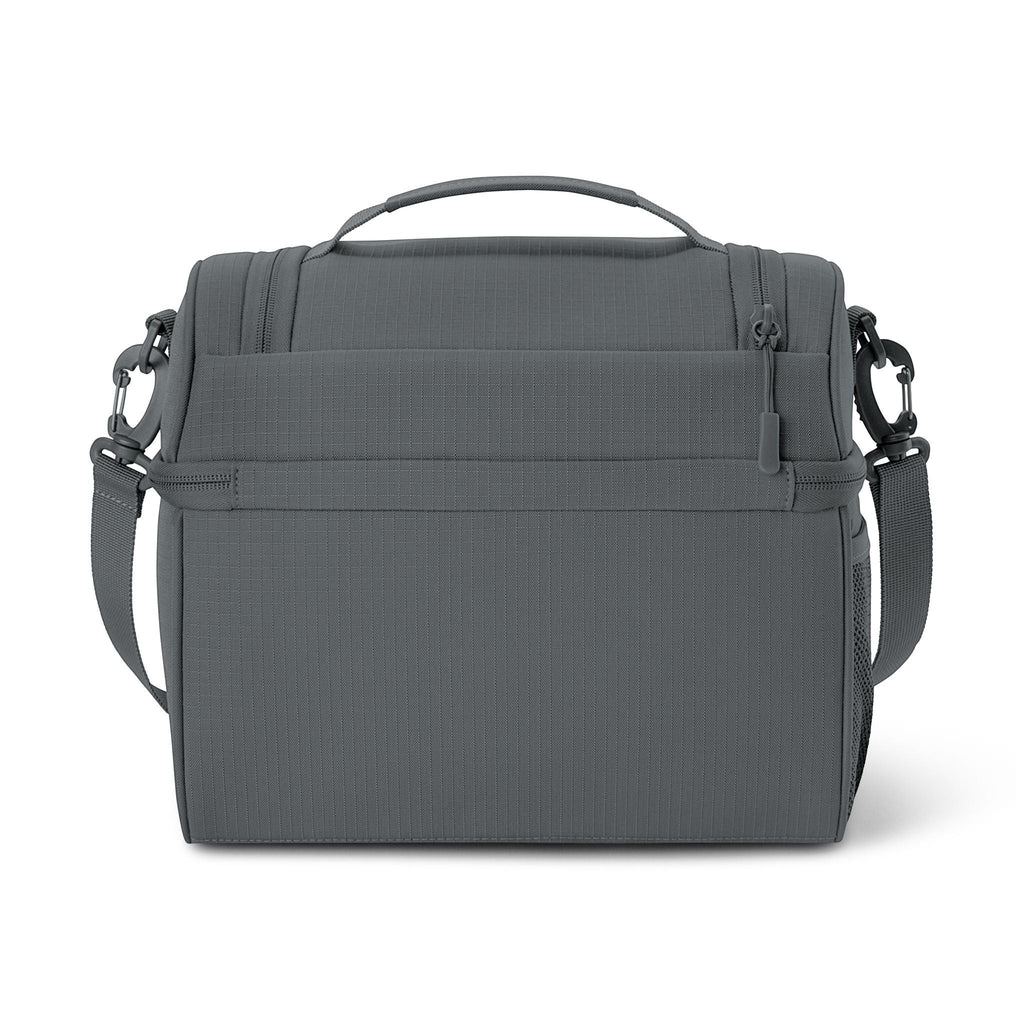 Ruff Part of Town grey ripstop polyester insulated lunch cooler bag with dual zip compartments and mesh side pocket.