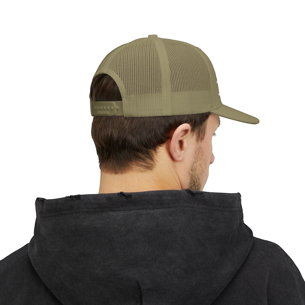Ruff Part of Town khaki trucker cap with "WHERE UNDERDOGS BECOME LEGENDS" tagline. Features mesh back and adjustable snap closure.