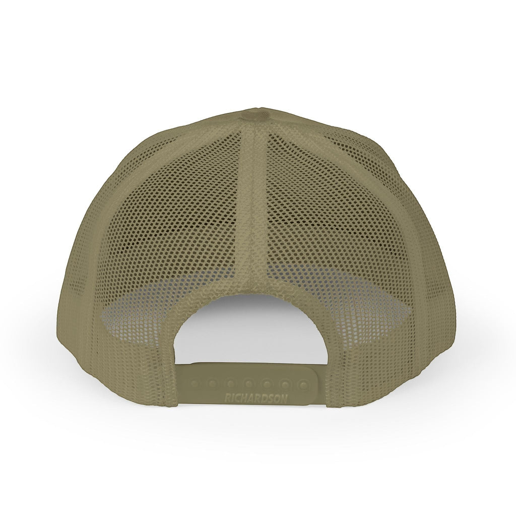 Ruff Part of Town khaki trucker cap with breathable mesh back and adjustable snap closure.