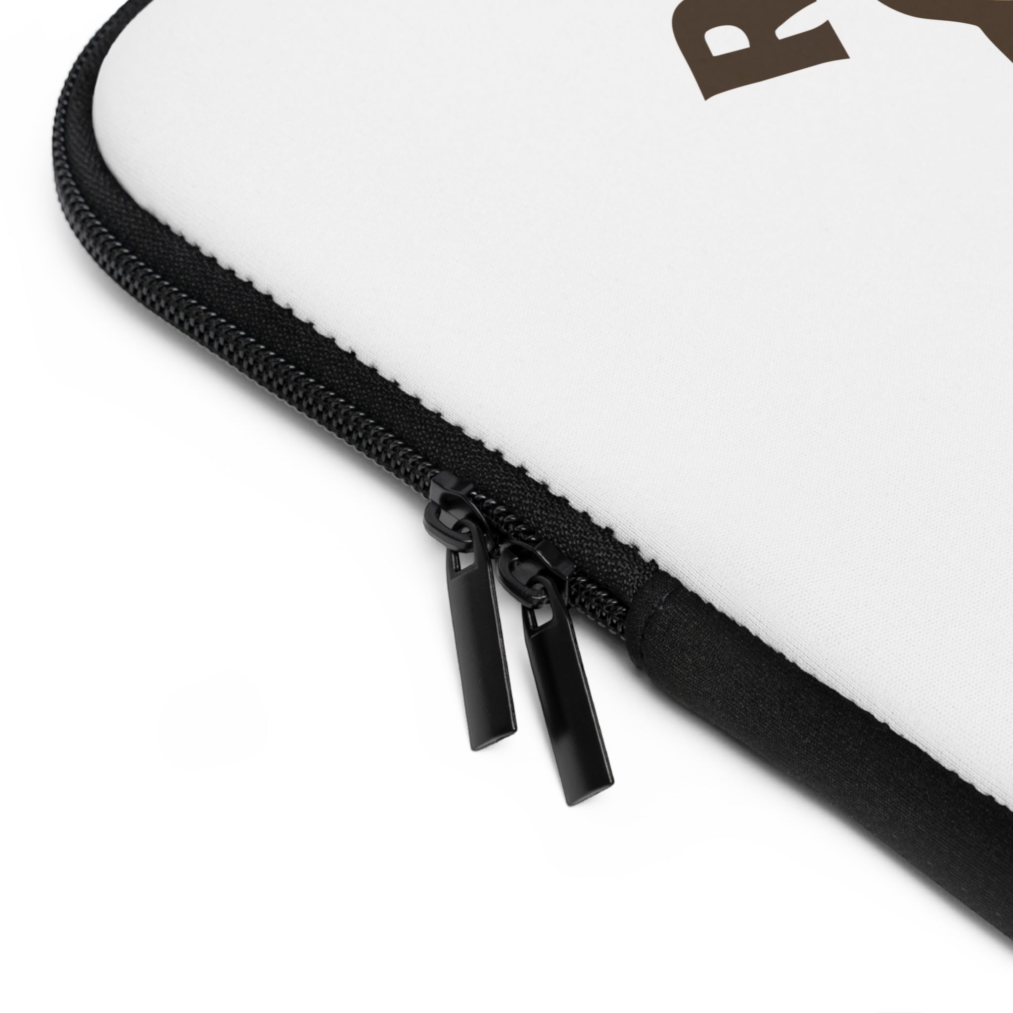 Ruff Part of Town white neoprene laptop sleeve with minimalist sketch design and dual zippers.