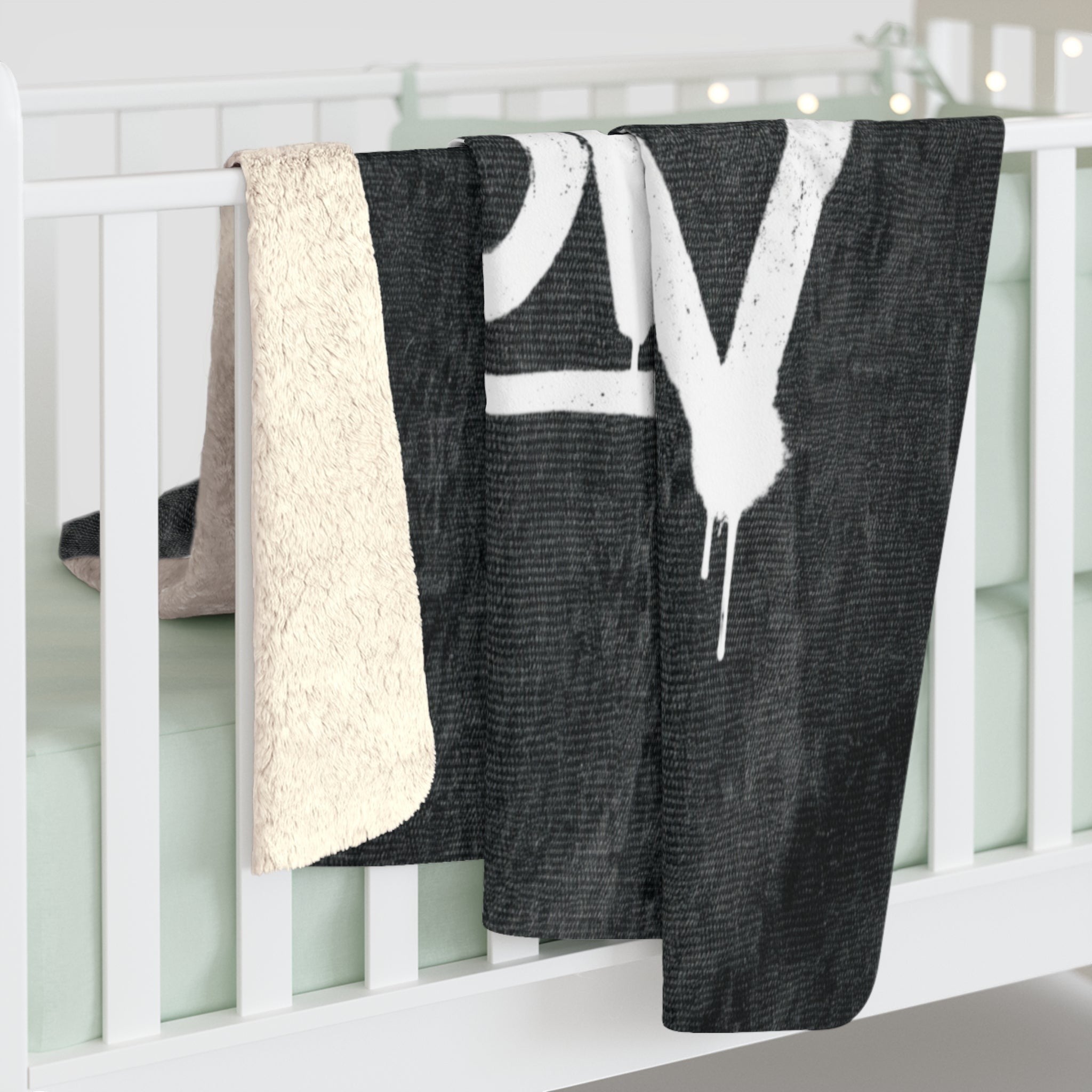 Ruff Part of Town sherpa fleece throw blanket with graffiti-style white lettering on a dark textured background.