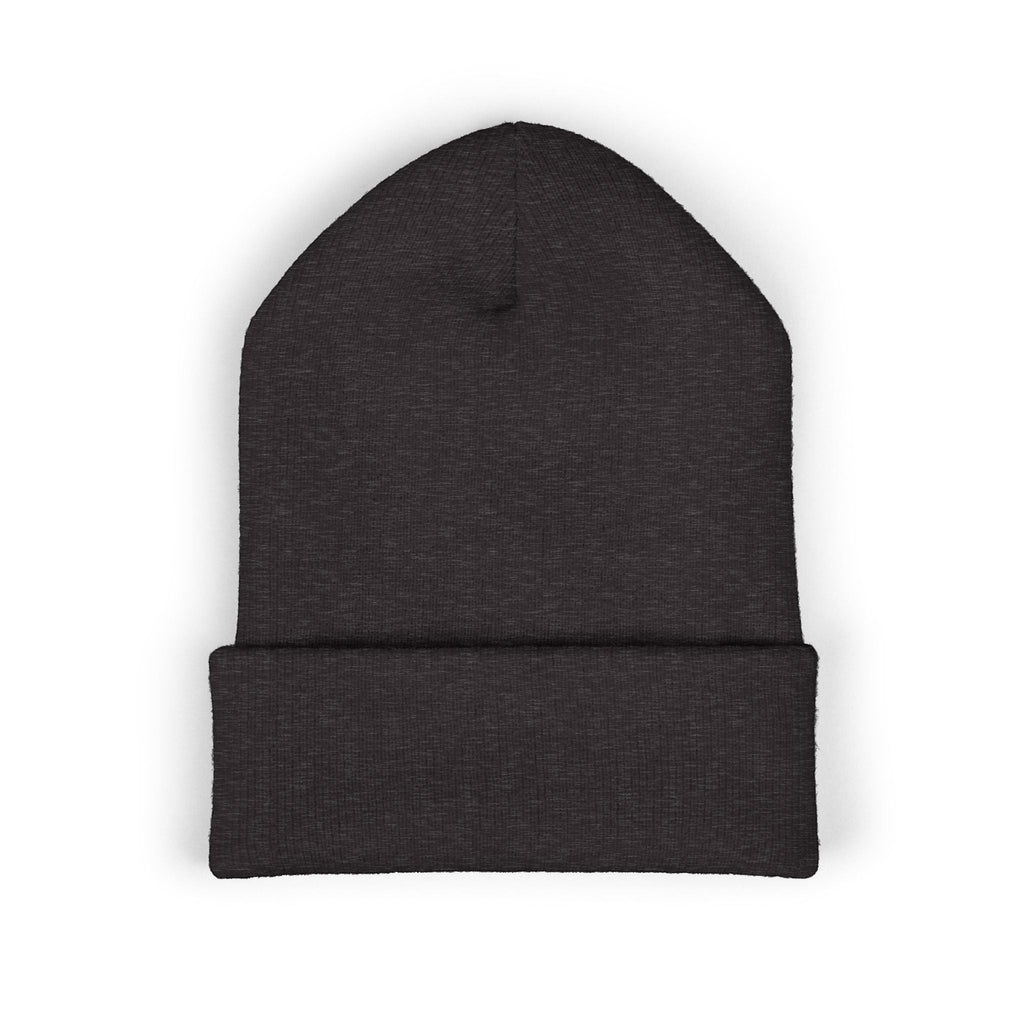 Ruff Part of Town charcoal grey cuffed acrylic beanie with embroidered paw accent. 12" cuff for extra warmth.