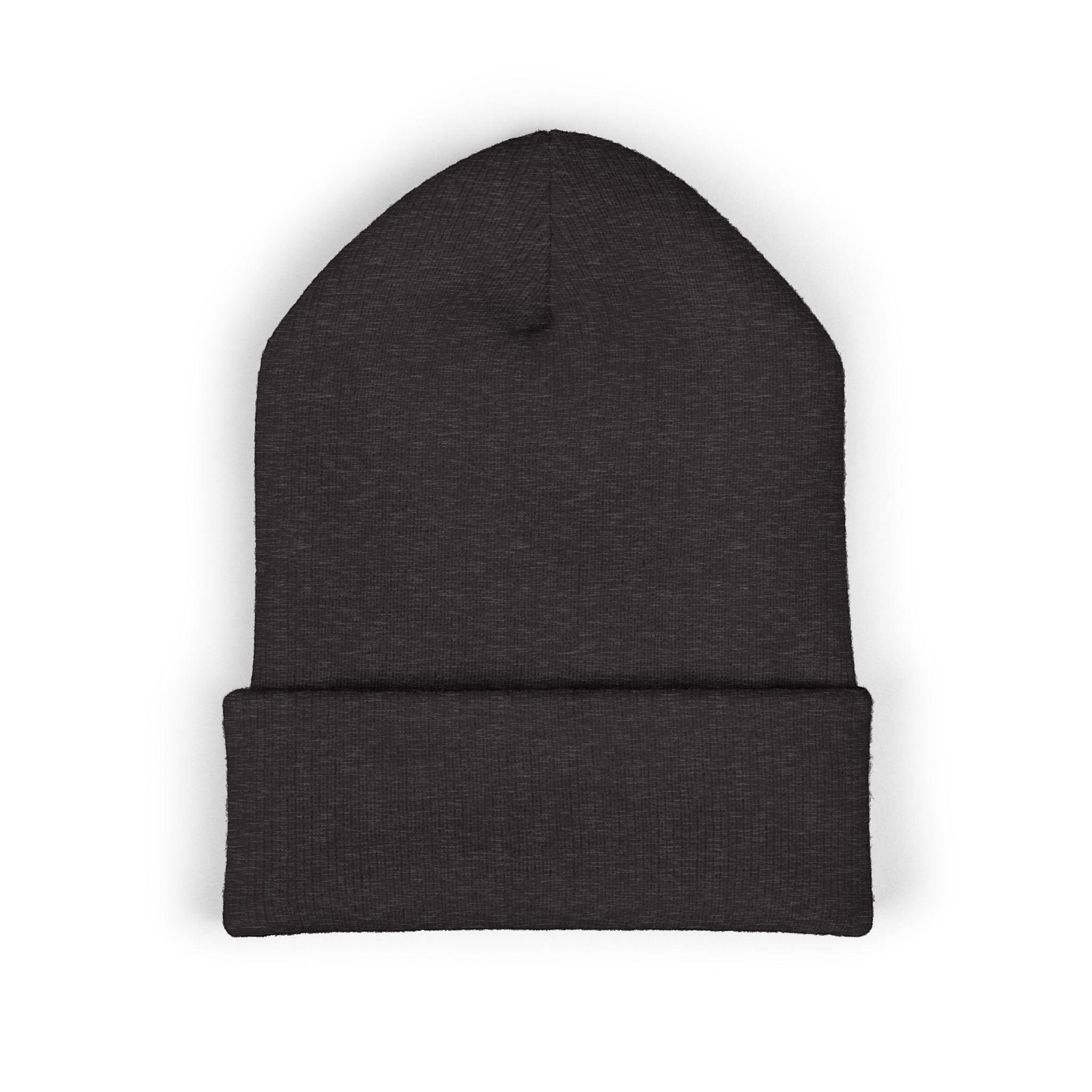 Ruff Part of Town charcoal grey cuffed acrylic beanie with embroidered paw accent. 12" cuff for extra warmth.