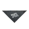 Ruff Part of Town dark grey distressed polyester dog bandana with white text and bone graphic.