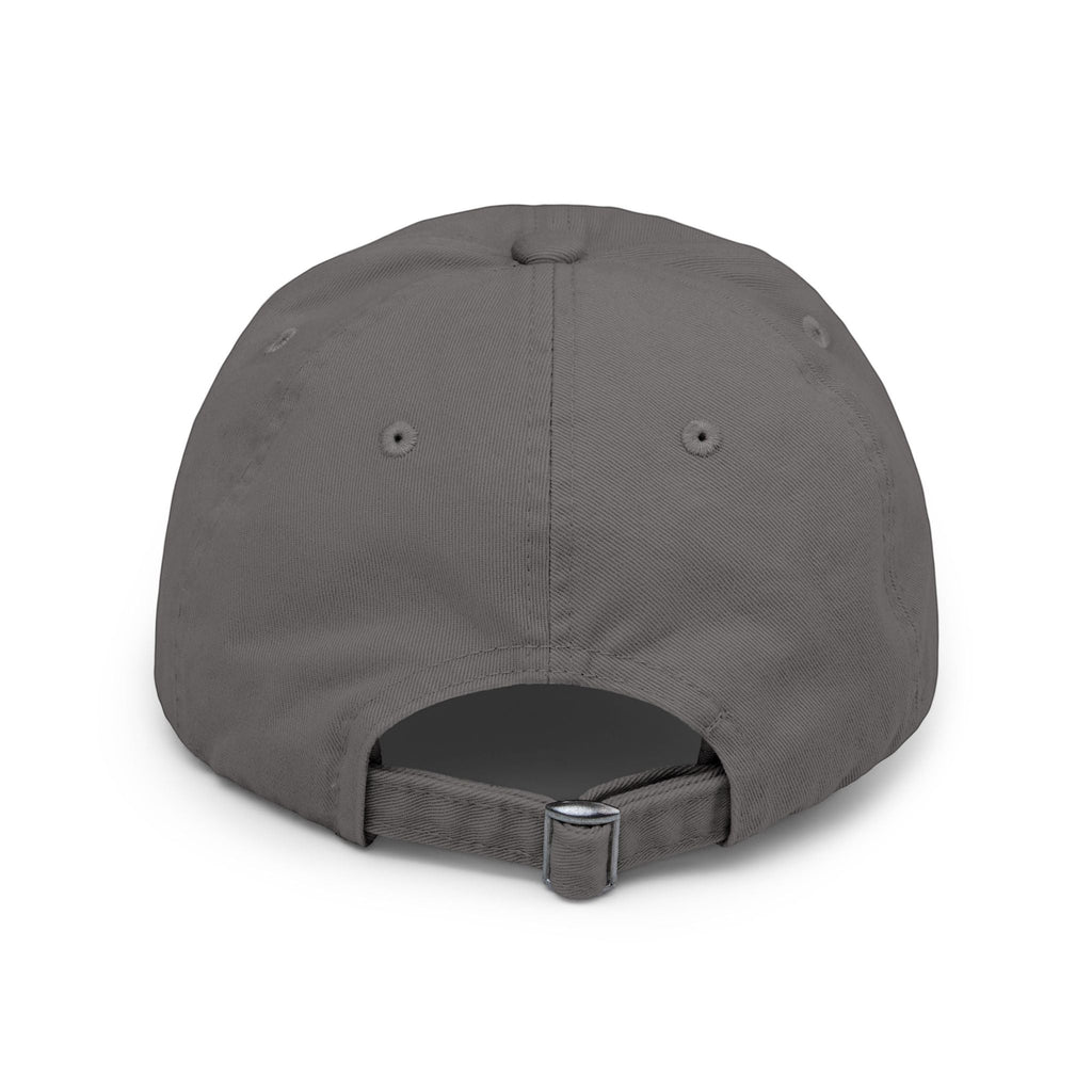 Ruff Part of Town distressed grey cotton twill baseball cap with adjustable strap and metal buckle.