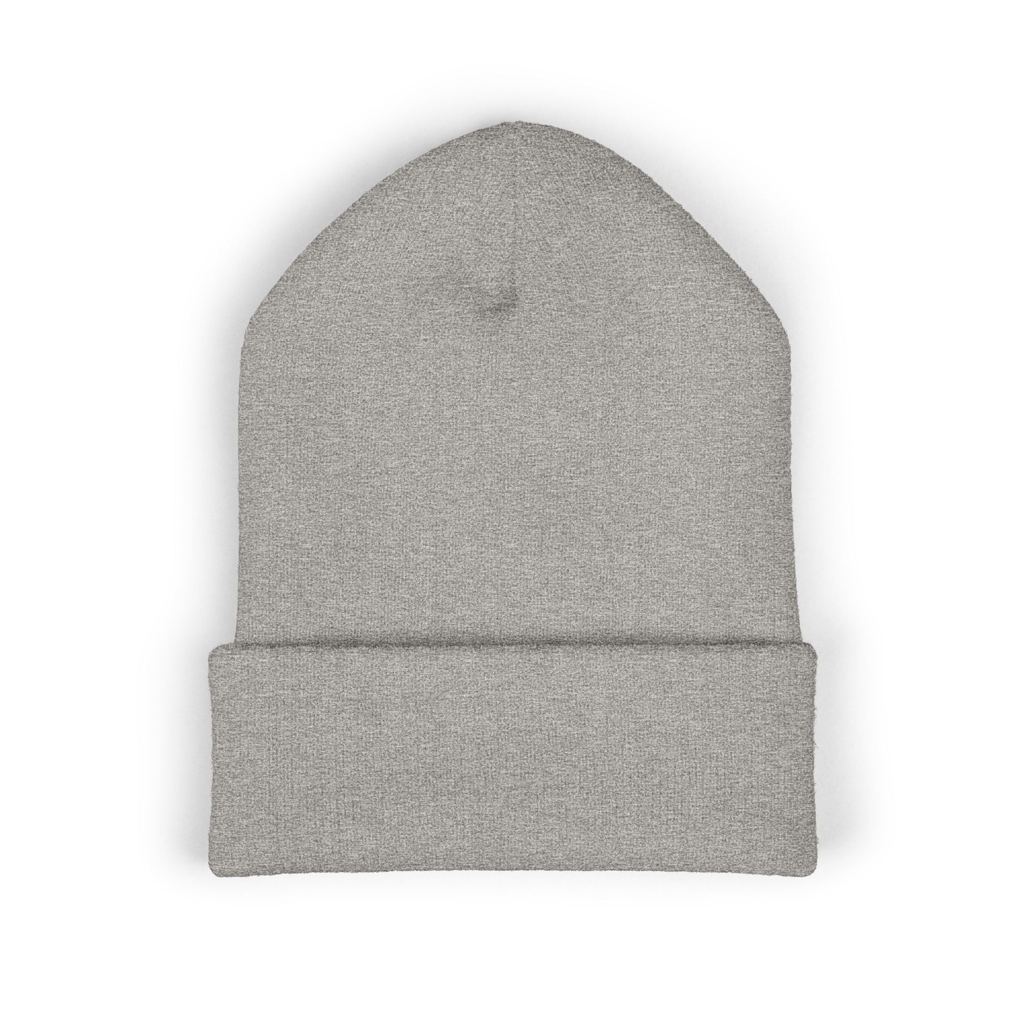 Ruff Part of Town grey cuffed acrylic beanie with embroidered paw accent. Cozy dog lover knit hat.