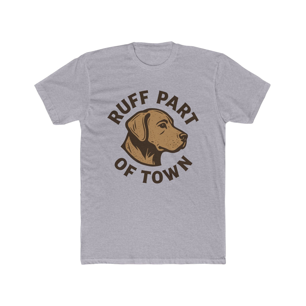 Ruff Part of Town grey cotton t-shirt with a brown dog head logo and text.