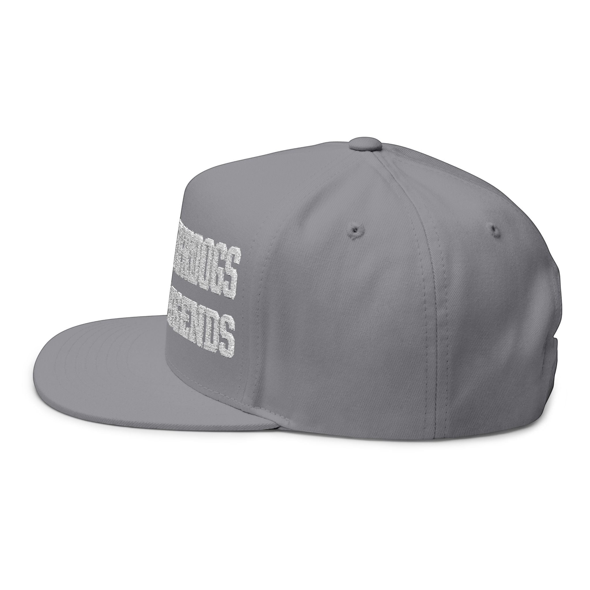 Ruff Part of Town grey 100% cotton twill flat bill cap with white embroidered "WHERE UNDERDOGS BECOME LEGENDS" text.