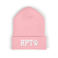 Ruff Part of Town pink cuffed acrylic beanie with embroidered RPT and paw logo. One size fits most adults.