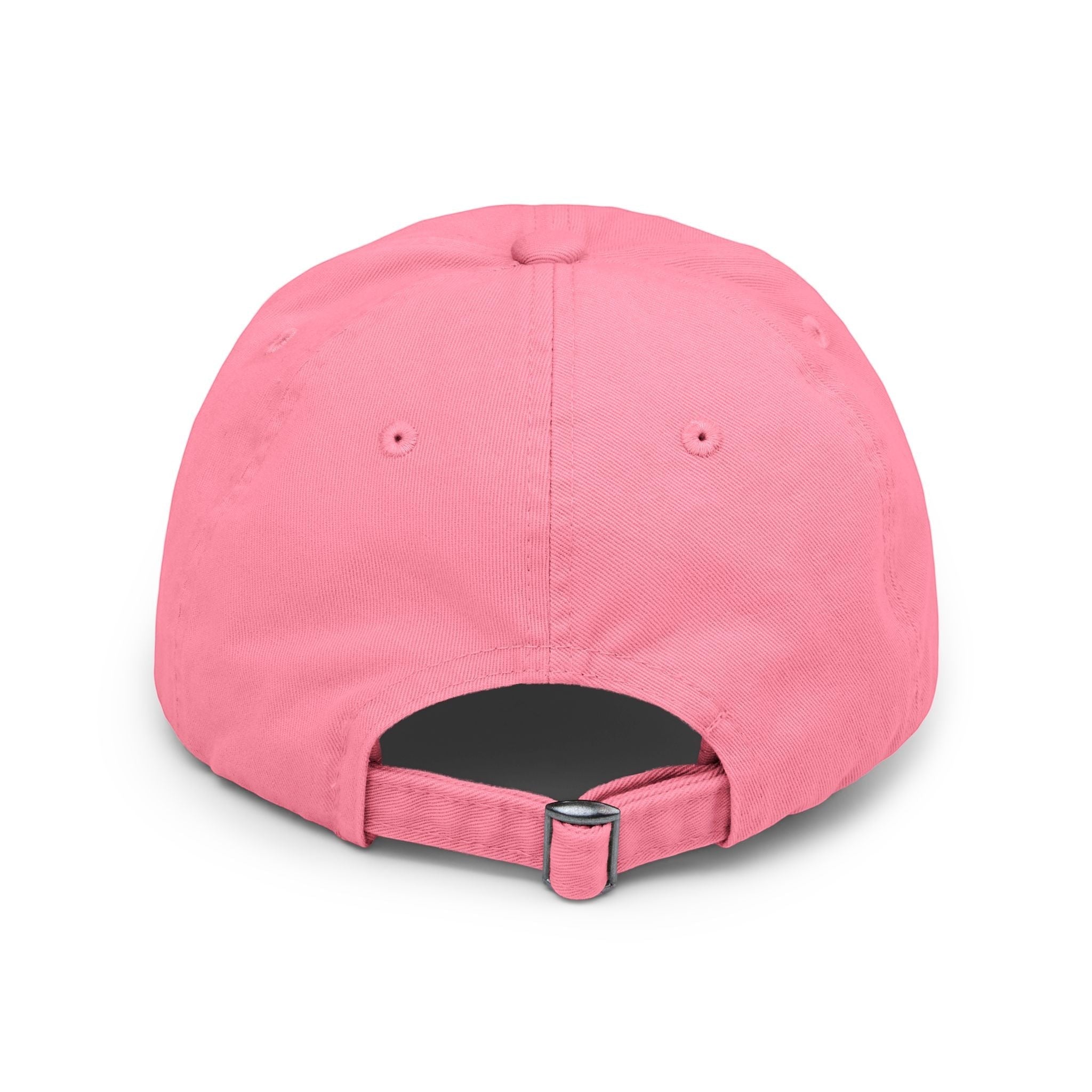 Ruff Part of Town distressed pink cotton twill dog cap with adjustable strap and metal buckle.
