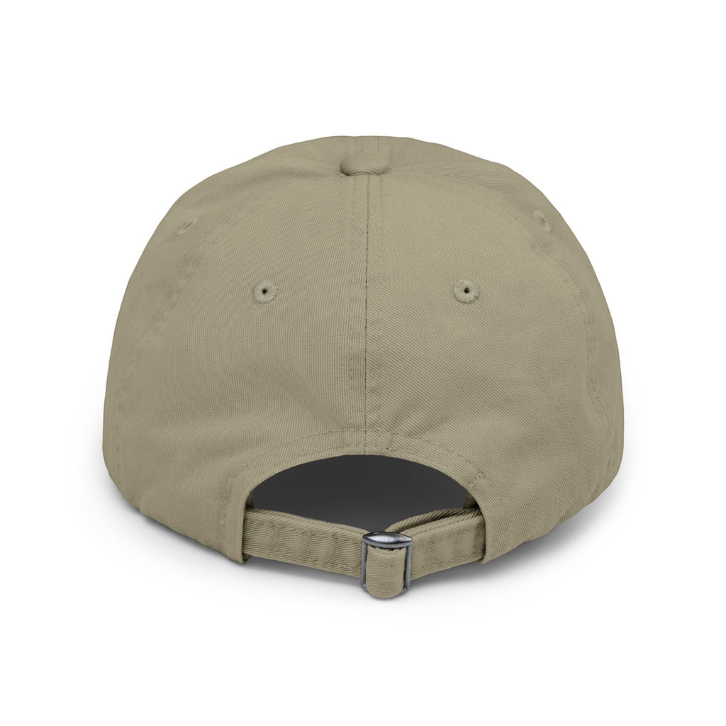 Ruff Part of Town distressed tan cotton twill baseball cap with adjustable strap and metal buckle.