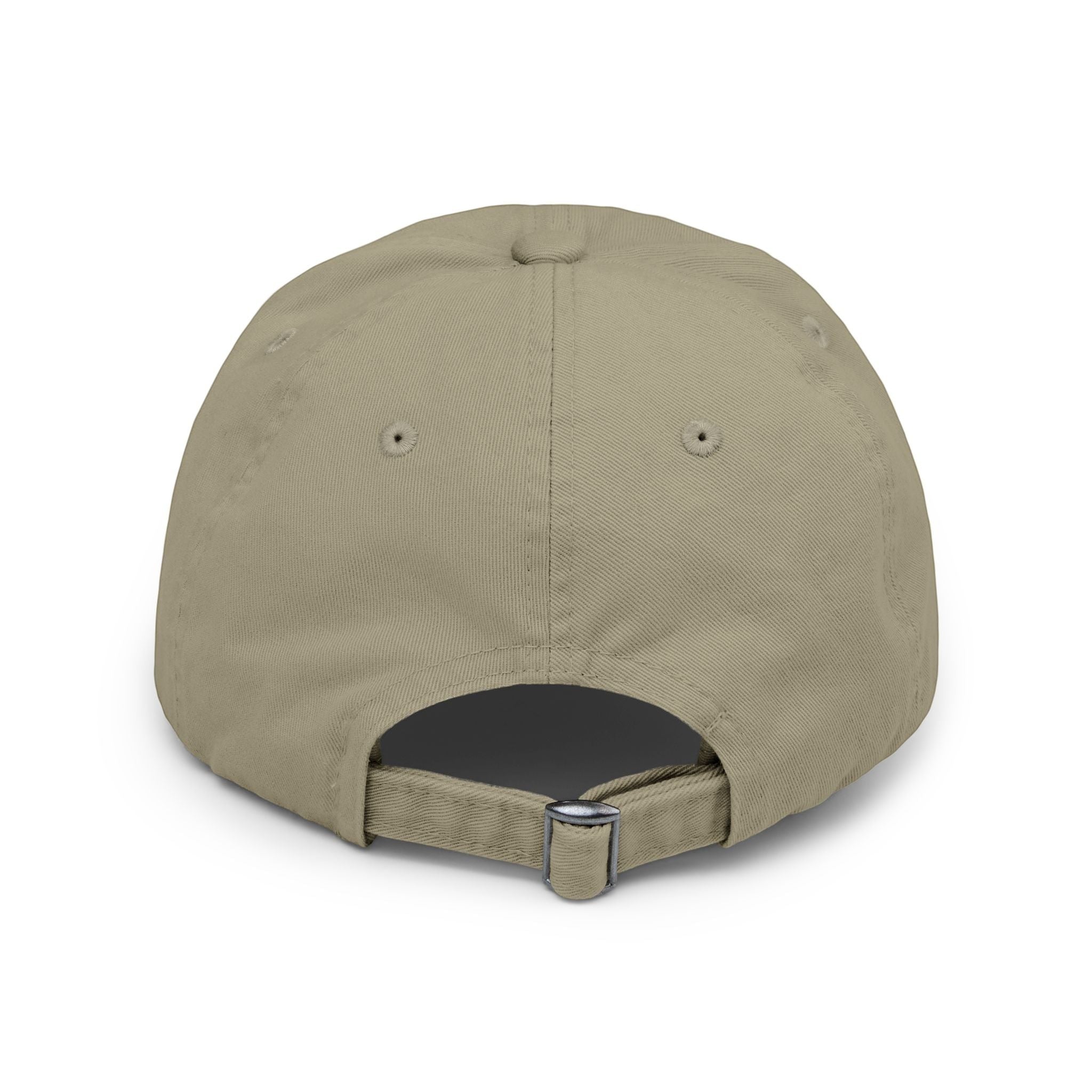 Ruff Part of Town distressed tan cotton twill baseball cap with adjustable strap and metal buckle.