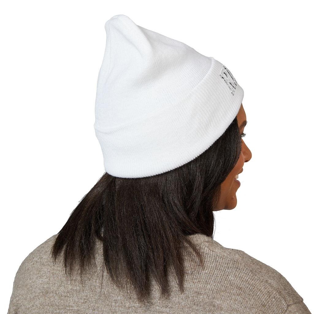 Ruff Part of Town white cuffed acrylic beanie with embroidered paw logo. Cozy dog lover hat.